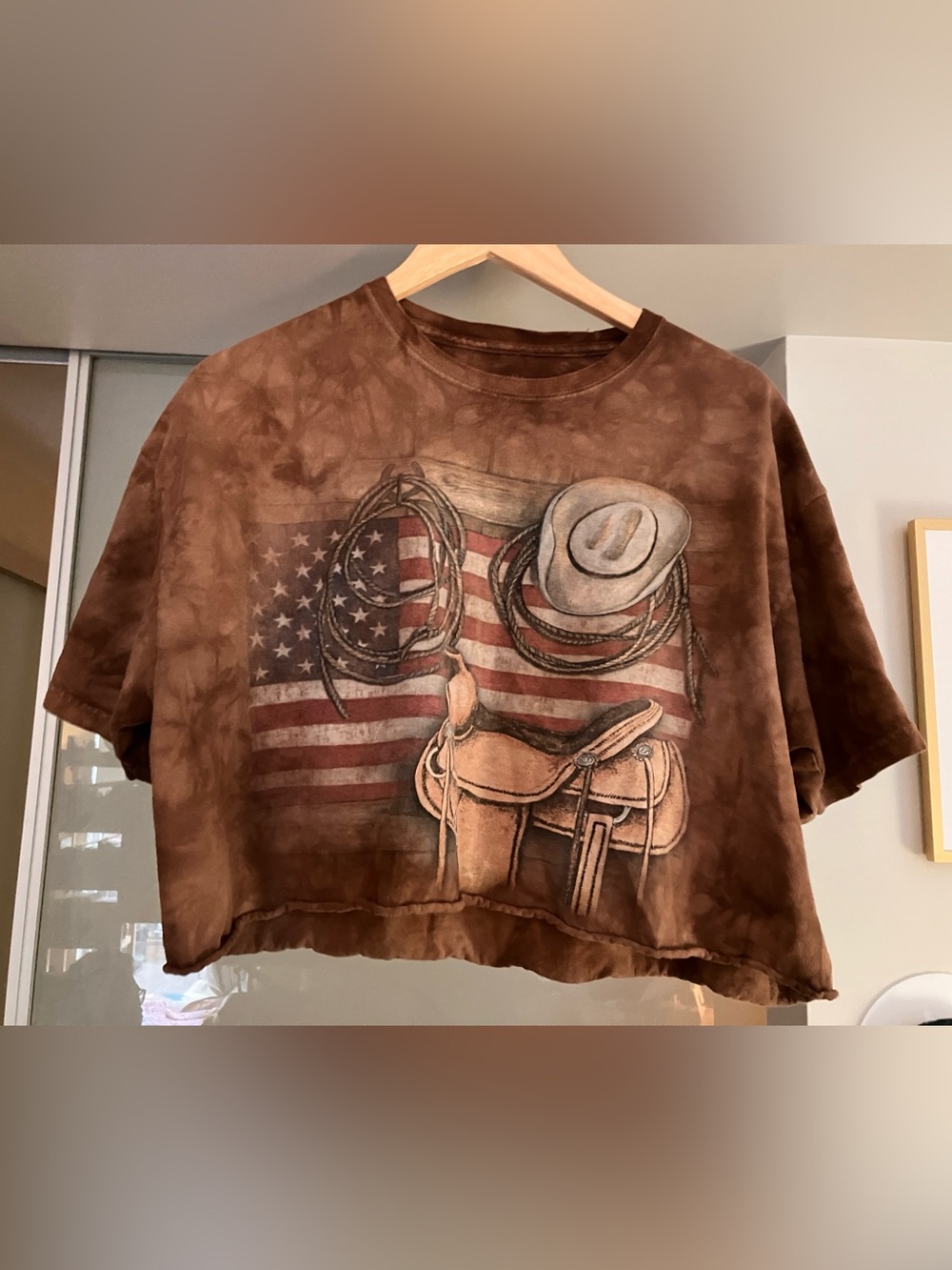 The Mountain Brown Tie-Dye Western Graphic Crop Tee